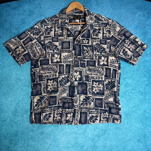 Vintage Hawaiian Reserve Shirt Floral Blue Cream Tan Aloha Button Up L - Picture 1 of 14